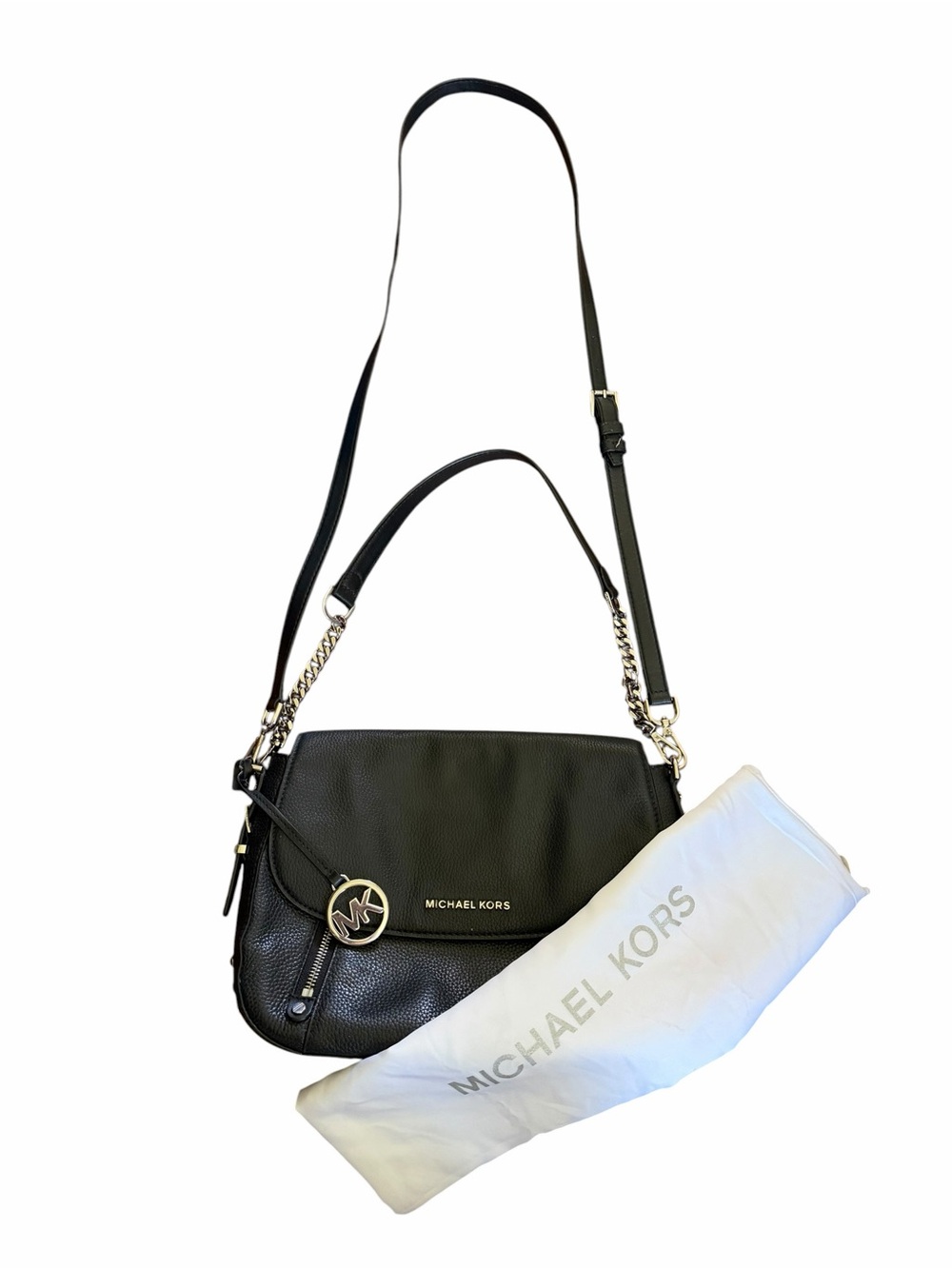 🌟Michael Kors Bedford Legacy Medium Flap Shoulder Bag MINT black pebbled leather